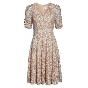 Eliza J Lace Ruched Sleeve Lace Fit Flare Dress Size 2 Blush Wedding Formal